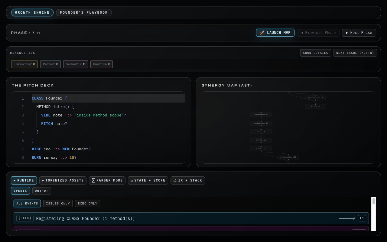 Startup Language interface screenshot